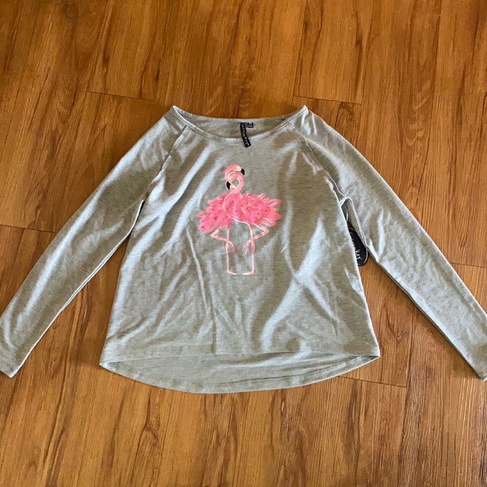 Flamingo long sleeve gray sweater
